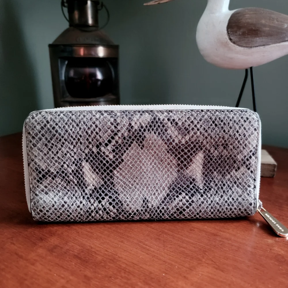 Michael Kors Jet Set Brandy Continental Wallet Taupe Tan Python Embossed Leather - Picture 2 of 16